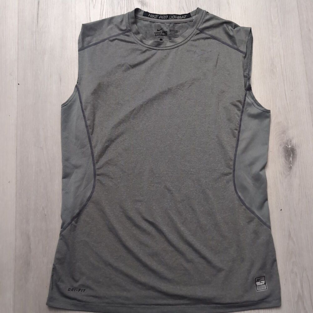 Nike Pro Combat Tank Top Mens Large Gray Dri Fit Fitted Athleisure Workout